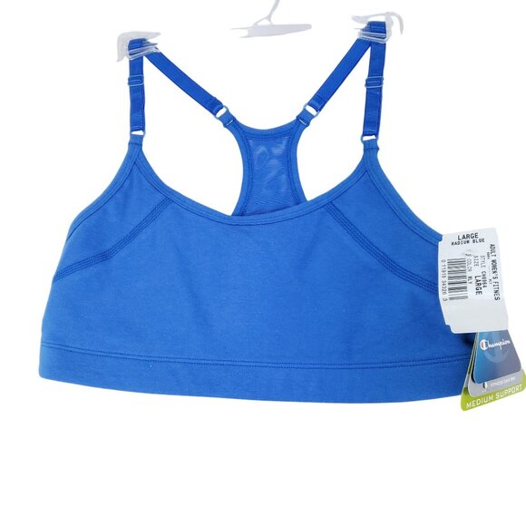 Champion Womens Cotton Racerback Sports Bra Large Radium Blue Medium Support - Picture 1 of 5